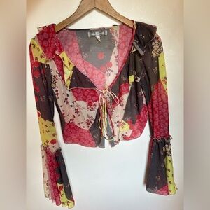 Urban Outfitters long sleeve Top - bell sleeve tie front